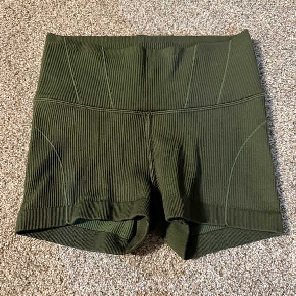 aerie Pants - Aerie High Waist Ribbed Shorts in Dark Green
